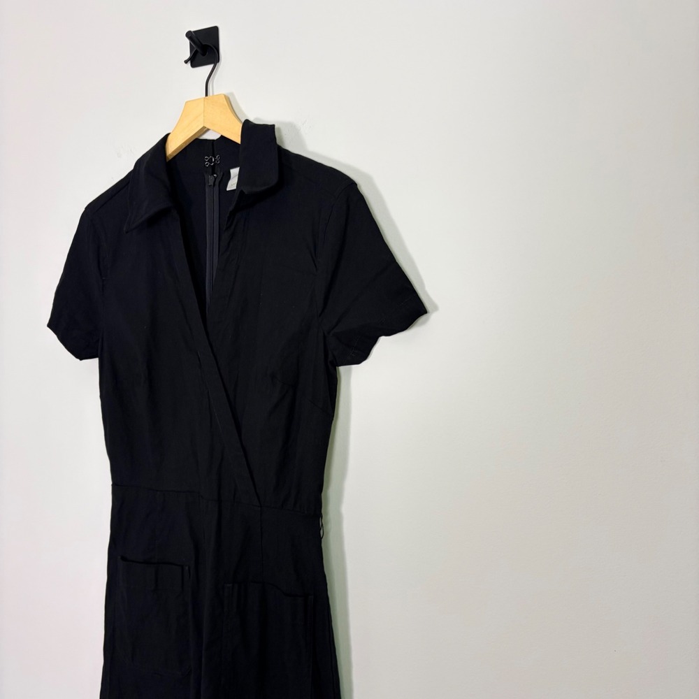 Maeve Anthropologie The Colette Linen Blend Wrap Jumpsuit Black 6 Wide Leg - Picture 4 of 10